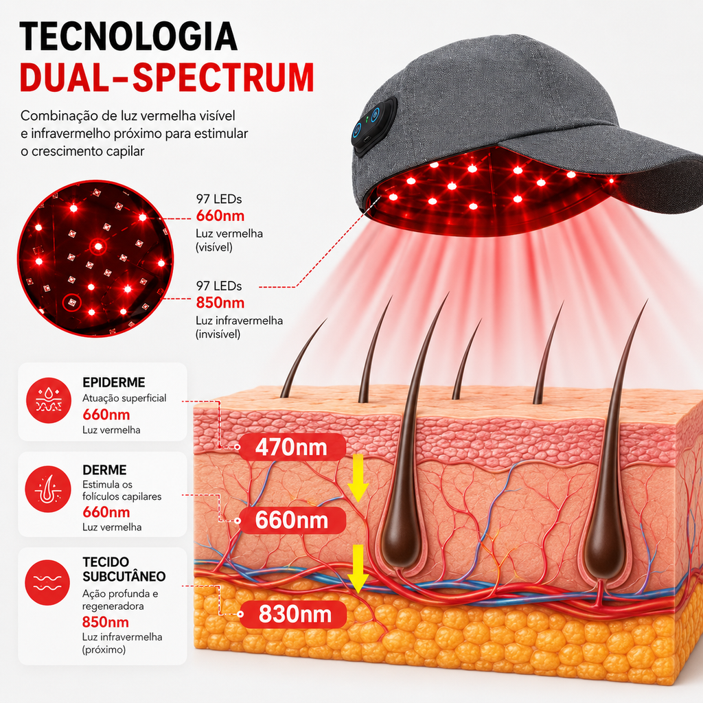 Boné LED Infravermelho para Crescimento Capilar